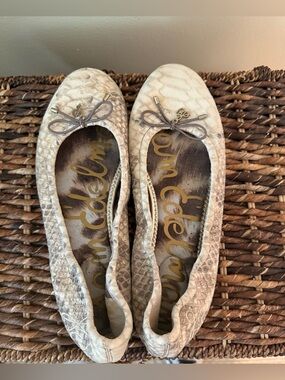 Sam Edelman Felicia Ivory/Taupe Snake-Print Ballet Flats
